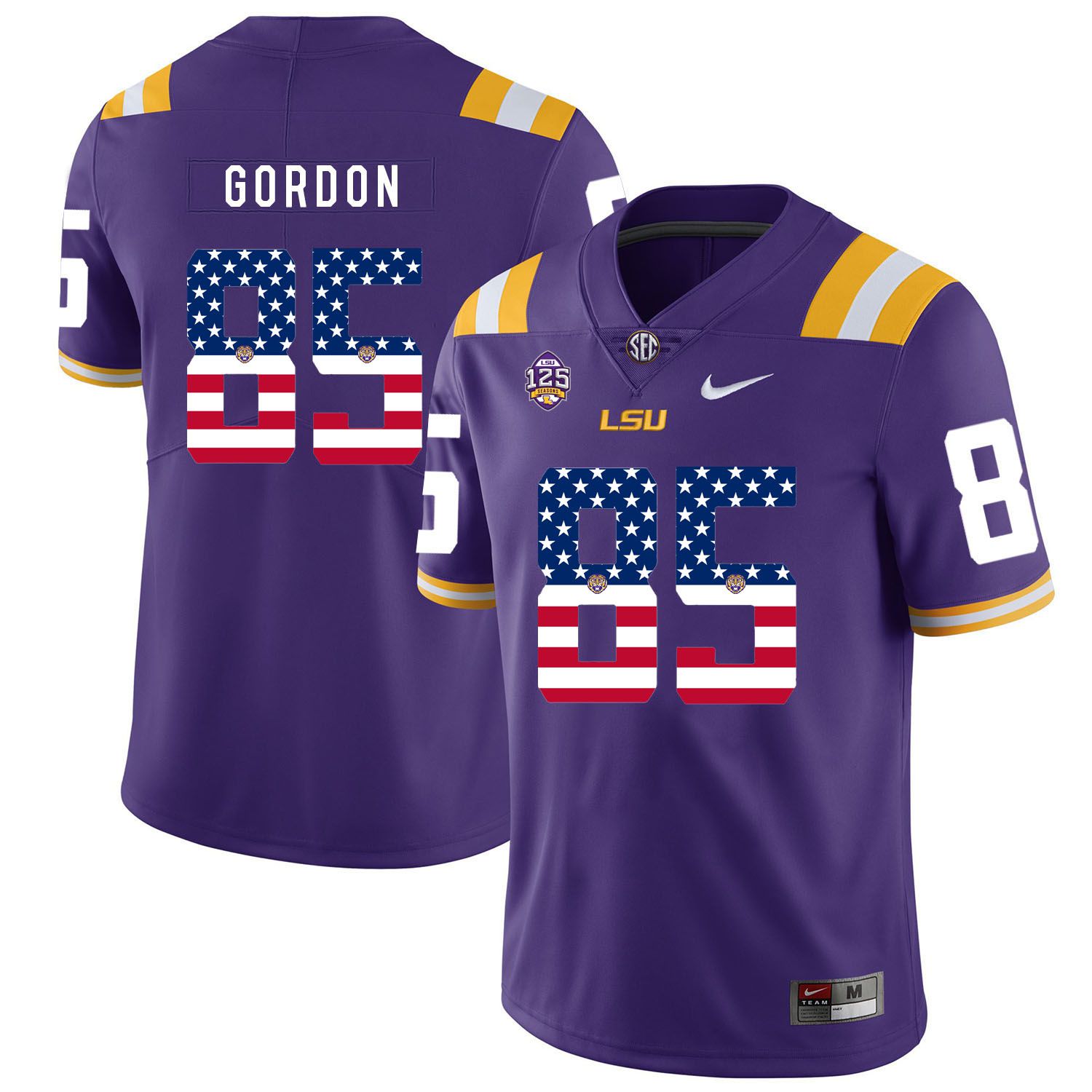 Men LSU Tigers #85 Gordon Purple Flag Customized NCAA Jerseys